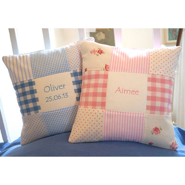 Personalised Embroidered Patchwork Nursery Name Cushion