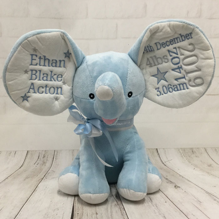 Cubbies Teddy Personalised Embroidered Pale Blue Dumble Elephant New baby 