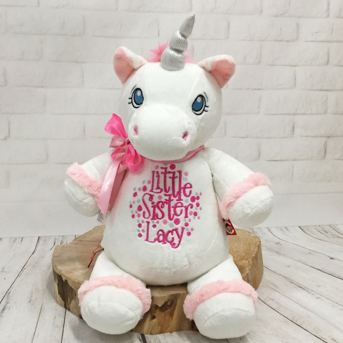 Personalised White Cubbies Little Sister Unicorn Soft Toy | Born Gifted