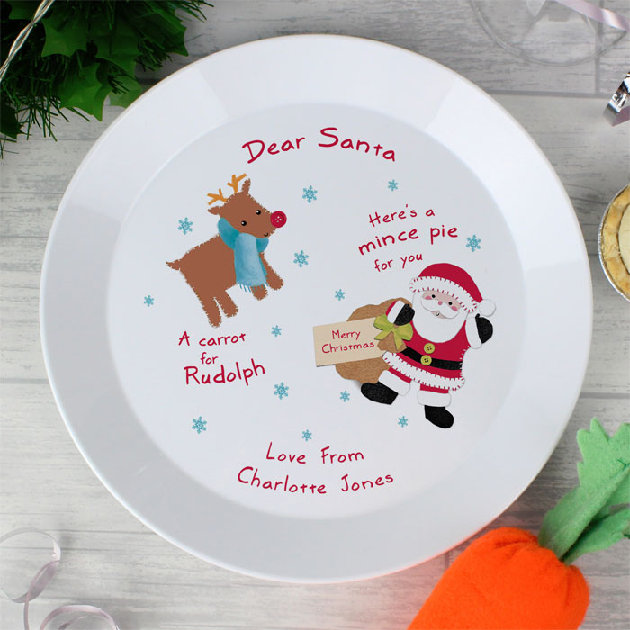 Personalised Santa and Rudolph Mince Pie Plastic Plate