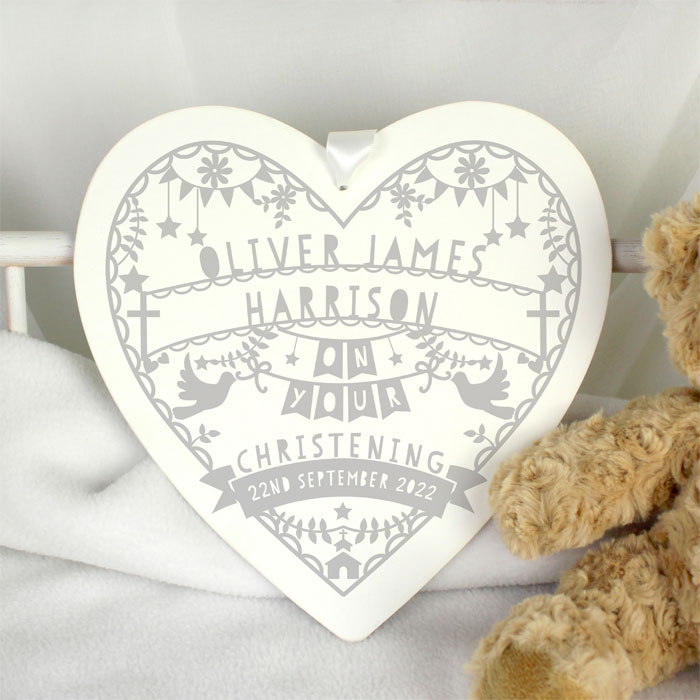 Personalised Grey Papercut Style Large Wooden Heart