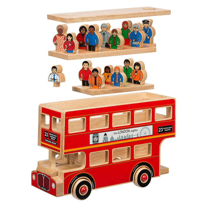 Lanka Kade Fair Trade Wooden Red London Bus Toy With Figures