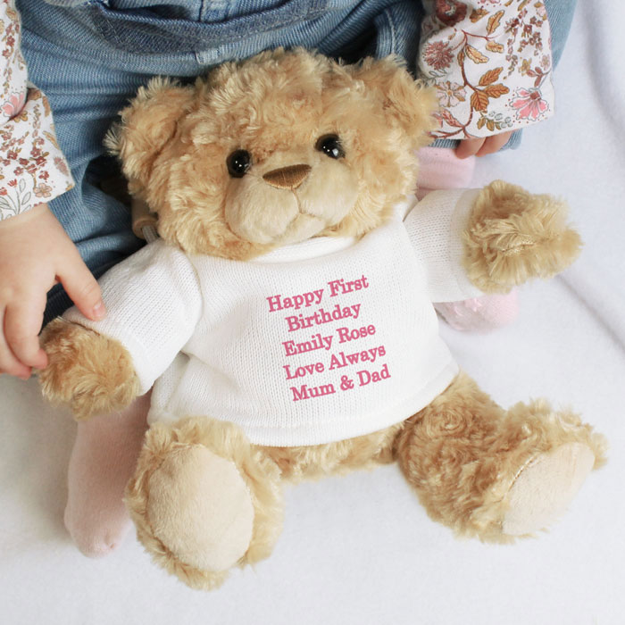 Teddy Personalised Message Bear Pink or Blue