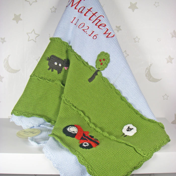 Personalised Embroidered Knitted Farmyard Cot Blanket