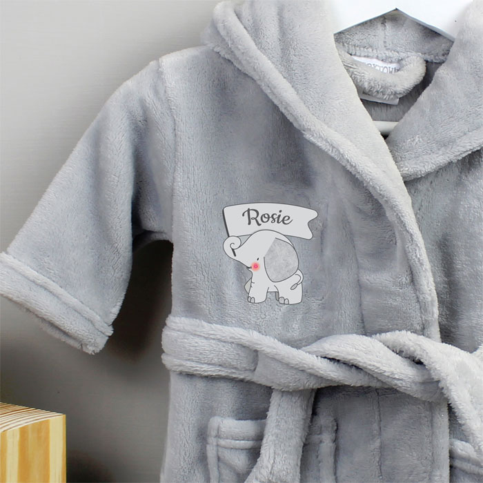 Personalised Elephant 0 to 6 Months Hooded Baby Robe
