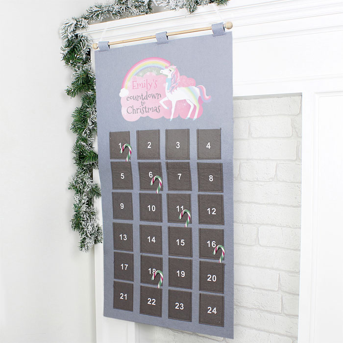 Girls Personalised Silver Christmas Unicorn Advent Calendar