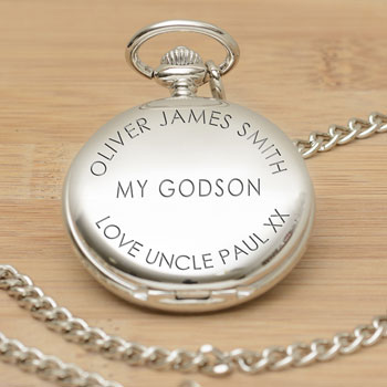 Personalised Engraved Silver Finish Godson Pocket Watch