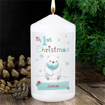 KEEPSAKE GIFT TEDDY CANDLE PERSONALISED BABY'S MY FIRST 1ST CHRISTMAS PRESENT