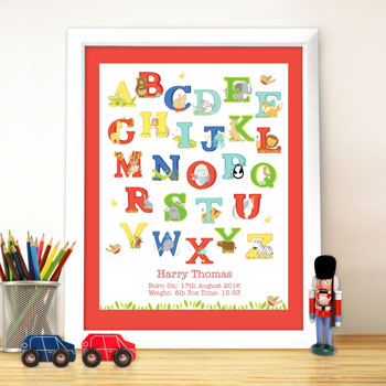 Personalised Animal Alphabet White Poster Baby Frame