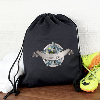 Boy's Personalised Army Camo Black Swim PE Kit Swim Bag