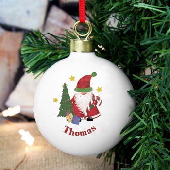 Personalised Ceramic Tartan Santa Christmas Bauble
