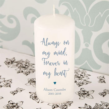 Personalised Always on my Mind Memorial Pillar Candle