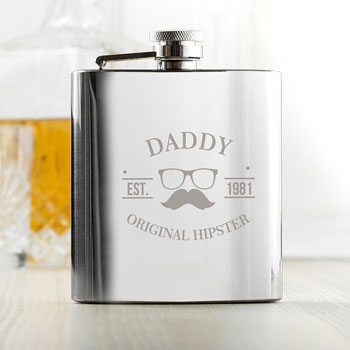Personalised Original Hipster Silver Hip Flask