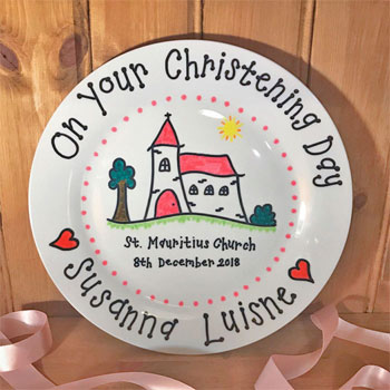 Personalised China Christening Plate in Pink or Blue