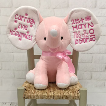 Personalised Embroidered Baby Cubbies Pink Dumble Elephant