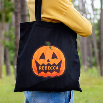Personalised Pumpkin Halloween Treats Childs Cotton Tote Bag