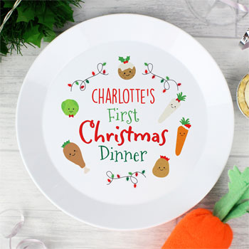 Personalised First Christmas Dinner Plastic Baby Plate