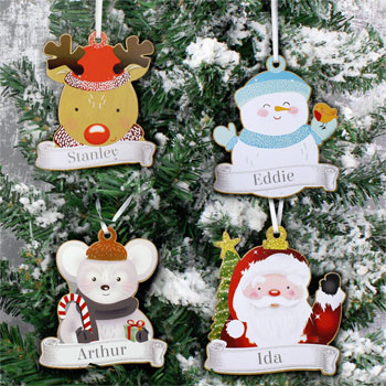 Personalised Set of Four Wooden Christmas Tree Decorations