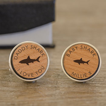 Personalised Daddy Shark Baby Shark Cherry Wood Cufflinks