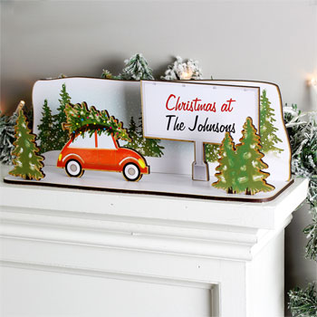 Personalised Driving Home For Christmas Wooden Scene