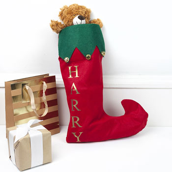 Kids Personalised Red Christmas Stocking With Jingle Bells