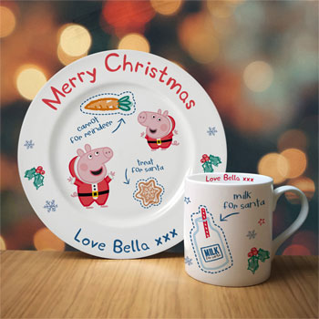Personalised Peppa Pig Santa Treat Set China Mug & Plate