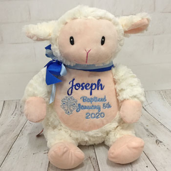 Boy's Personalised Cubbies Baptism or Christening Lamb Toy