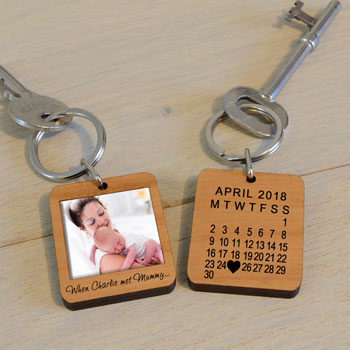 Personalised Wooden Photo Key Ring When Baby Met Mummy