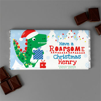 Personalised Dinosaur Roarsome Christmas Chocolate Bar