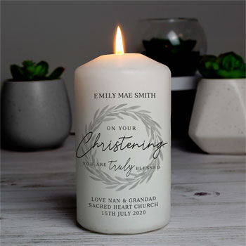 Personalised Truly Blessed Christening Pillar Candle