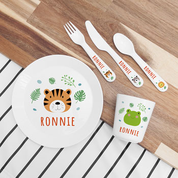 Personalised Kid's Jungle Animal Plastic Dining Set
