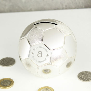 Personalised Big Age Silver Plated Football Money Box