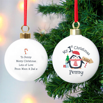 Personalised My 1st Christmas Penguin Tree Bauble