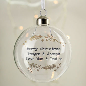Personalised Gold Wreath Glass Christmas Tree Bauble