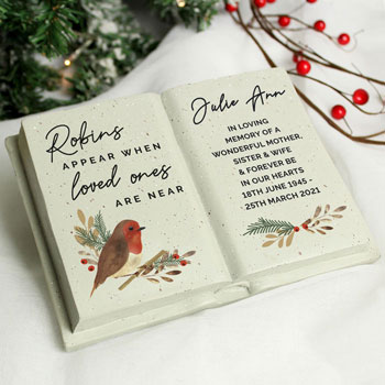 Personalised Robins Appear Christmas Memorial Book Ornament