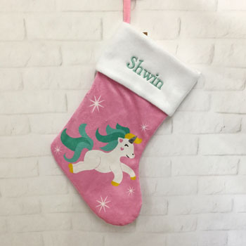 Girl's Personalised Pink Unicorn Christmas Stocking