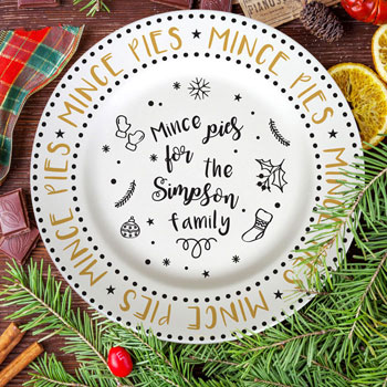Personalised Mince Pie 10 Inch Rimmed Bone China Plate