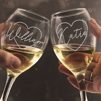 Personalised Heart Name Couples' Wine Glass Set