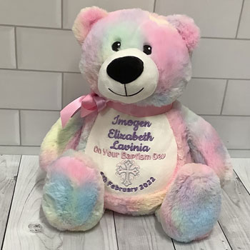 Girl's Personalised Pink Rainbow Teddy Bear