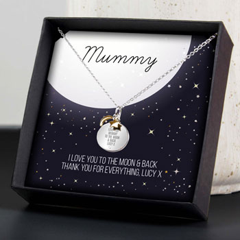 Personalised Moon & Stars Sterling Silver Necklace in Box