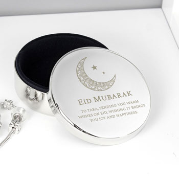 Personalised Eid Round Silver Plated Trinket Box