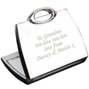 Ladies Silver Plated Personalised Handbag Compact Mirror