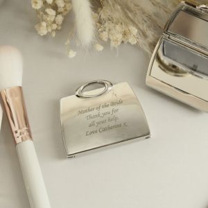 Ladies Silver Plated Personalised Handbag Compact Mirror