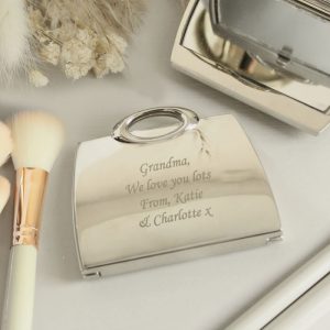 Ladies Silver Plated Personalised Handbag Compact Mirror