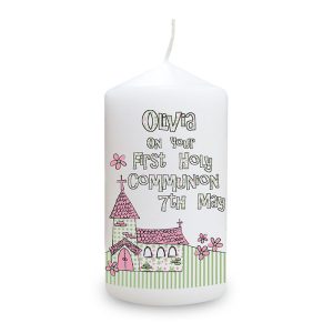 Blue & Green Personalised 1st Holy Communion Church Candle