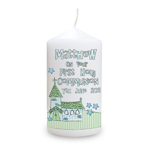 Blue & Green Personalised 1st Holy Communion Church Candle