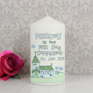 Blue & Green Personalised 1st Holy Communion Church Candle