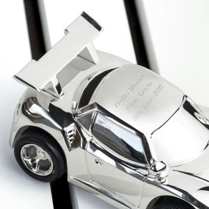 Personalised Engraved Silver Plated Racing Car Money Box