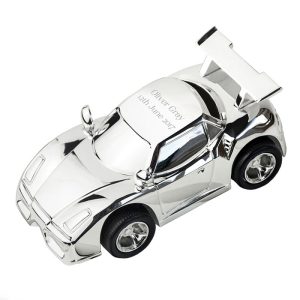 Personalised Engraved Silver Plated Racing Car Money Box