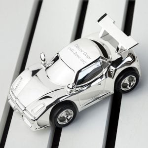 Personalised Engraved Silver Plated Racing Car Money Box